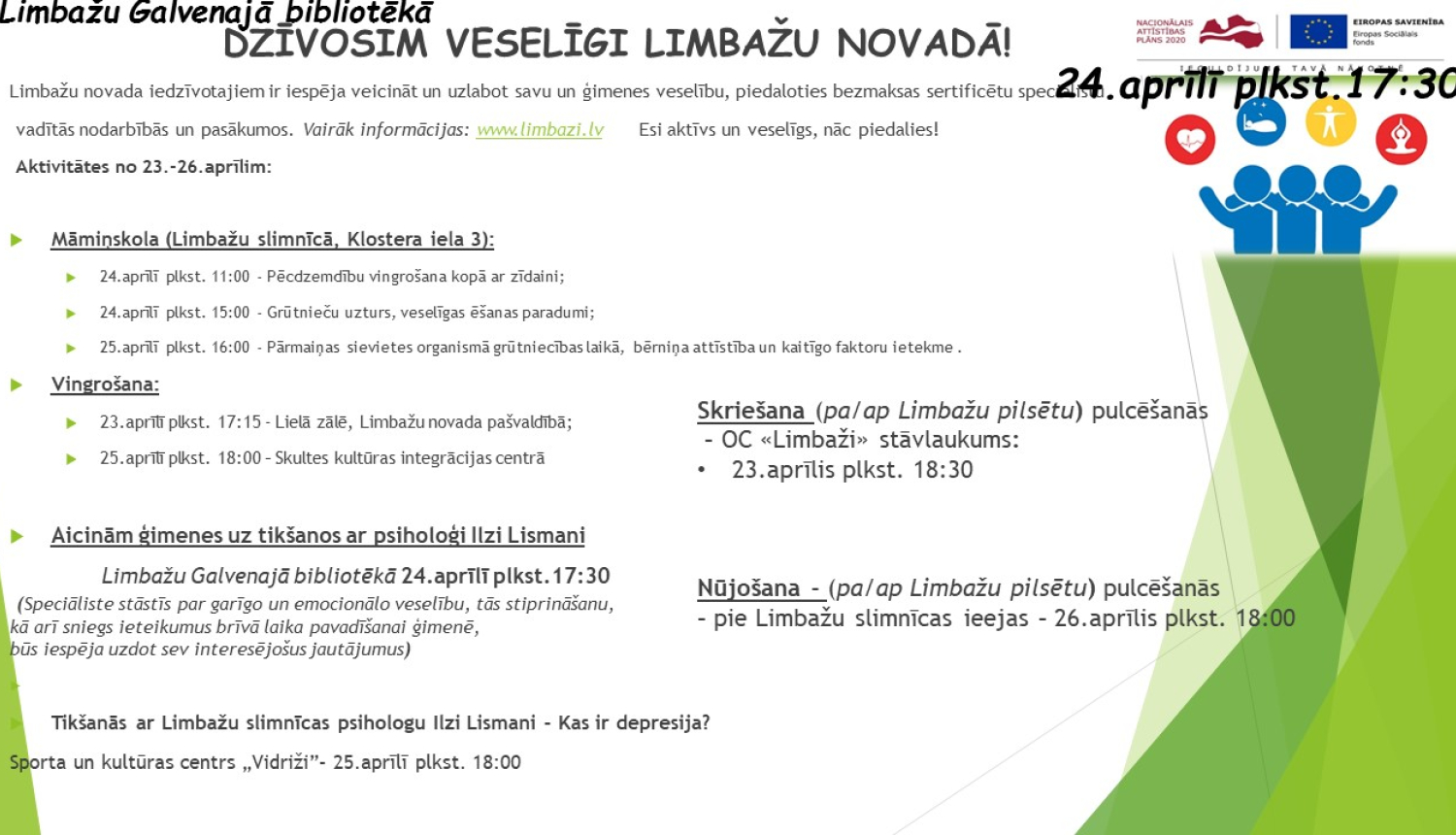 Aicinām šajā nedēļā apmeklēt veselību veicinošas aktivitātes Limbažu novadā