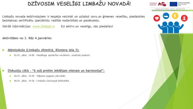 Aicinām apmeklēt veselību veicinošas aktivitātes Limbažu novadā