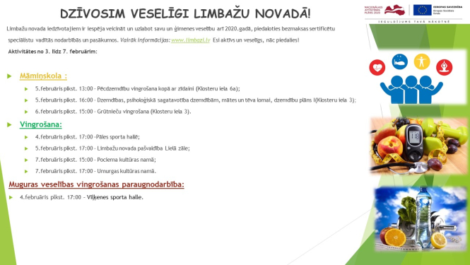 Aicinām apmeklēt veselību veicinošas aktivitātes Limbažu novadā