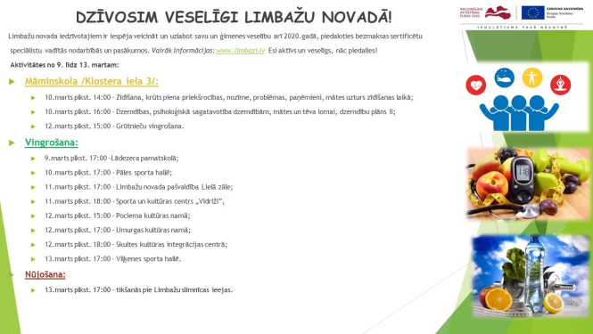 Aicinām apmeklēt veselību veicinošas aktivitātes Limbažu novadā