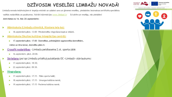 Aicinām šajā nedēļā apmeklēt veselību veicinošas aktivitātes Limbažu novadā