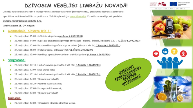 Aicinām apmeklēt veselību veicinošas aktivitātes Limbažu novadā