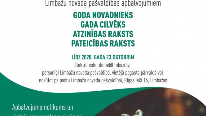 Līdz 23.oktobrim aicinām pieteikt līdzcilvēkus Limbažu novada pašvaldības apbalvojumiem