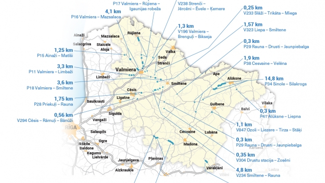 Vidzemes reģionā virsmas apstrāde plānota vairāk nekā 70 km garumā uz valsts autoceļiem ar sliktā tehniskā stāvoklī esošu segumu