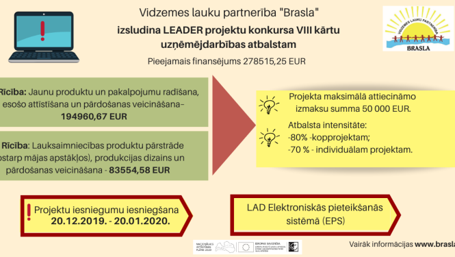 Izsludināta LEADER projektu konkursa VIII kārta uzņēmējdarbības atbalstam