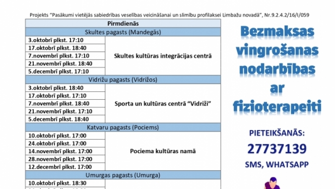 Bezmaksas vingrošanas nodarbības iedzīvotājiem