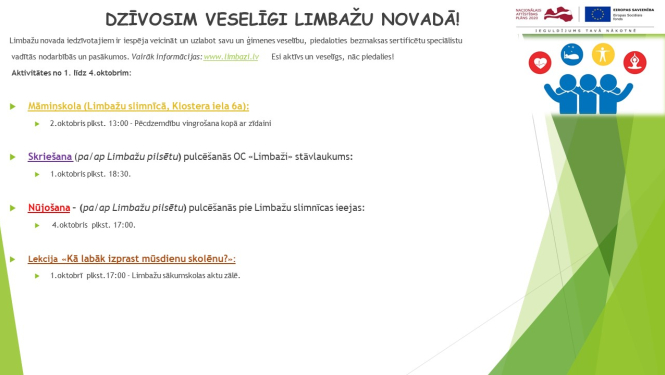 Aicinām šajā nedēļā apmeklēt veselību veicinošas aktivitātes Limbažu novadā