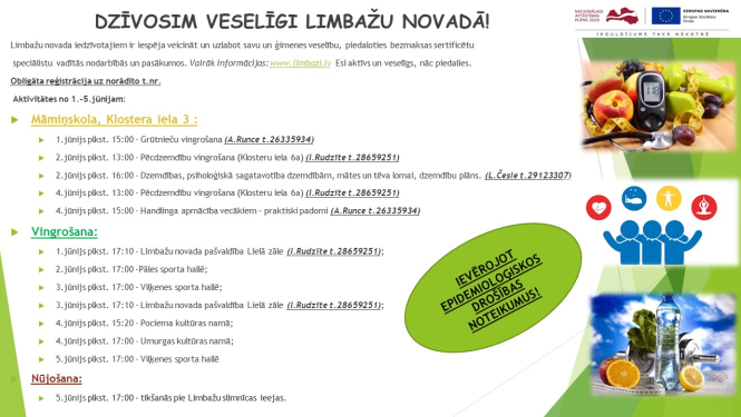 Aicinām apmeklēt veselību veicinošas aktivitātes Limbažu novadā