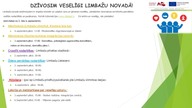 Aicinām šajā nedēļā apmeklēt veselību veicinošas aktivitātes Limbažu novadā