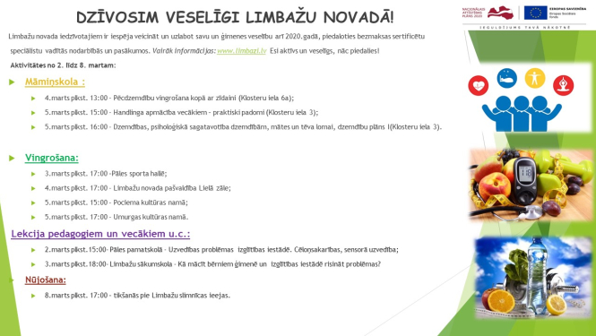 Aicinām apmeklēt veselību veicinošas aktivitātes Limbažu novadā