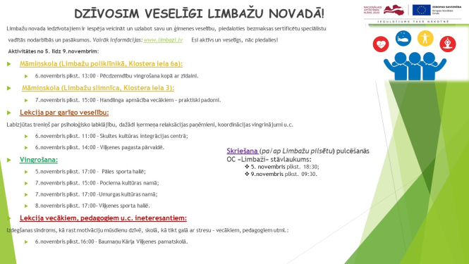 Aicinām šajā nedēļā apmeklēt veselību veicinošas aktivitātes Limbažu novadā