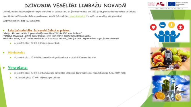 Aicinām apmeklēt veselību veicinošas aktivitātes Limbažu novadā