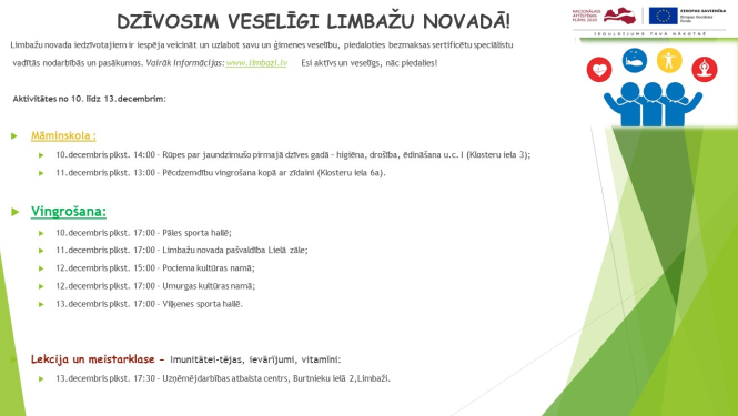 Aicinām apmeklēt veselību veicinošas aktivitātes Limbažu novadā