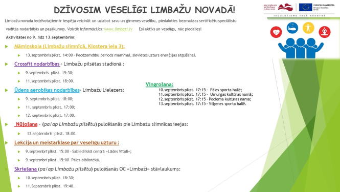 Aicinām šajā nedēļā apmeklēt veselību veicinošas aktivitātes Limbažu novadā