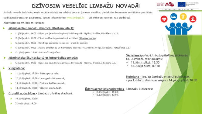 Aicinām šajā nedēļā apmeklēt veselību veicinošas aktivitātes Limbažu novadā