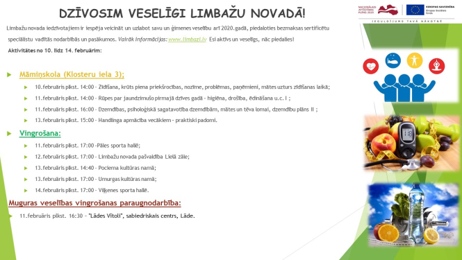 Aicinām apmeklēt veselību veicinošas aktivitātes Limbažu novadā