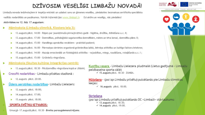 Aicinām šajā nedēļā apmeklēt veselību veicinošas aktivitātes Limbažu novadā