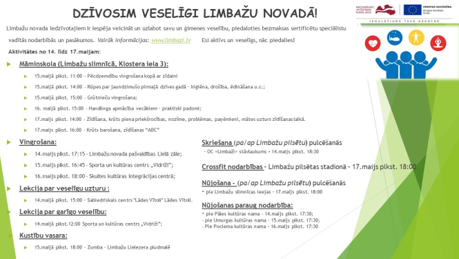 Aicinām šajā nedēļā apmeklēt veselību veicinošas aktivitātes Limbažu novadā