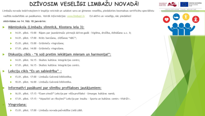 Aicinām šajā nedēļā apmeklēt veselību veicinošas aktivitātes Limbažu novadā