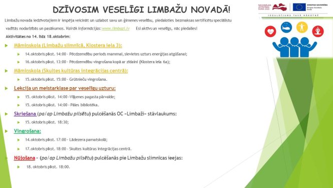 Aicinām šajā nedēļā apmeklēt veselību veicinošas aktivitātes Limbažu novadā