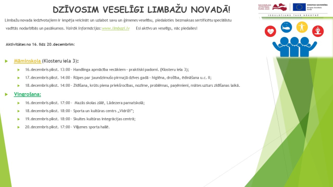 Aicinām apmeklēt veselību veicinošas aktivitātes Limbažu novadā