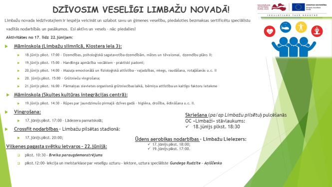 Aicinām šajā nedēļā apmeklēt veselību veicinošas aktivitātes Limbažu novadā