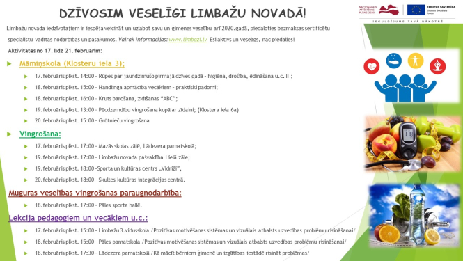 Aicinām apmeklēt veselību veicinošas aktivitātes Limbažu novadā