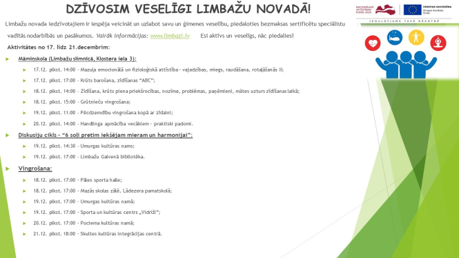 Aicinām šajā nedēļā apmeklēt veselību veicinošas aktivitātes Limbažu novadā