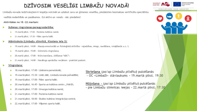 Aicinām šajā nedēļā apmeklēt veselību veicinošas aktivitātes Limbažu novadā