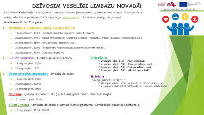 Aicinām šajā nedēļā apmeklēt veselību veicinošas aktivitātes Limbažu novadā