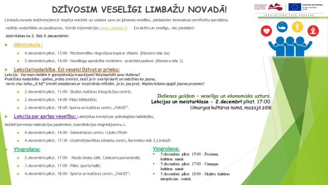 Aicinām apmeklēt veselību veicinošas aktivitātes Limbažu novadā