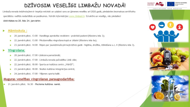 Aicinām apmeklēt veselību veicinošas aktivitātes Limbažu novadā