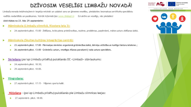 Aicinām šajā nedēļā apmeklēt veselību veicinošas aktivitātes Limbažu novadā