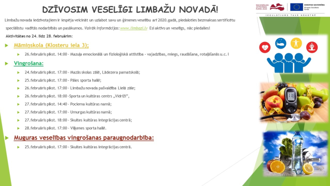 Aicinām apmeklēt veselību veicinošas aktivitātes Limbažu novadā