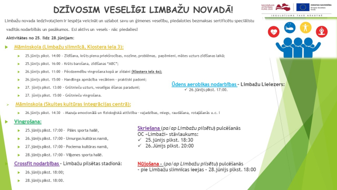 Aicinām šajā nedēļā apmeklēt veselību veicinošas aktivitātes Limbažu novadā