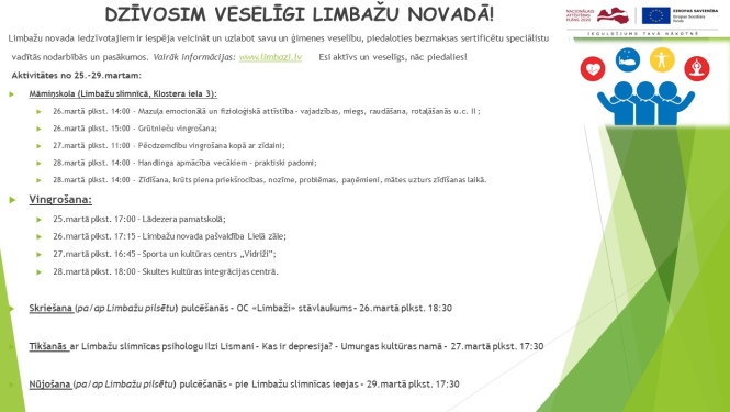 Aicinām šajā nedēļā apmeklēt veselību veicinošas aktivitātes Limbažu novadā