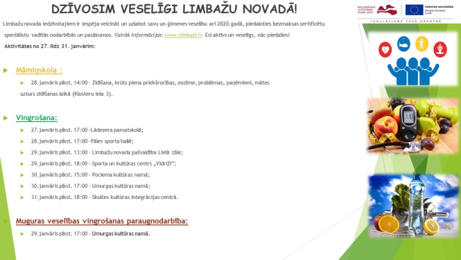 Aicinām apmeklēt veselību veicinošas aktivitātes Limbažu novadā