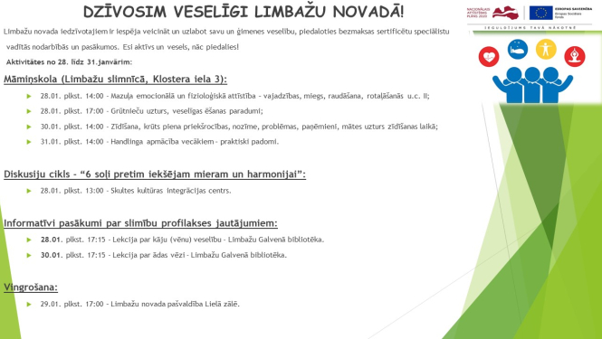 Aicinām šajā nedēļā apmeklēt veselību veicinošas aktivitātes Limbažu novadā