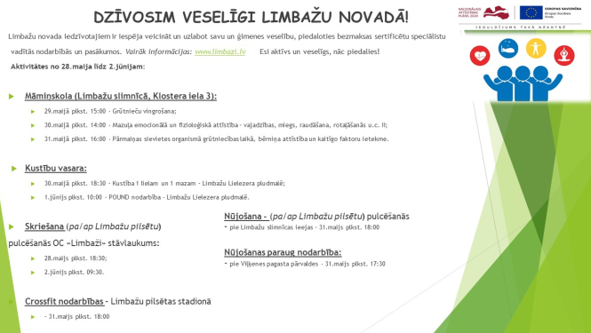 Aicinām šajā nedēļā apmeklēt veselību veicinošas aktivitātes Limbažu novadā