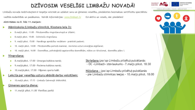 Aicinām šajā nedēļā apmeklēt veselību veicinošas aktivitātes Limbažu novadā
