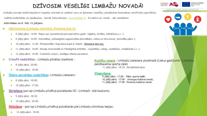 Aicinām šajā nedēļā apmeklēt veselību veicinošas aktivitātes Limbažu novadā