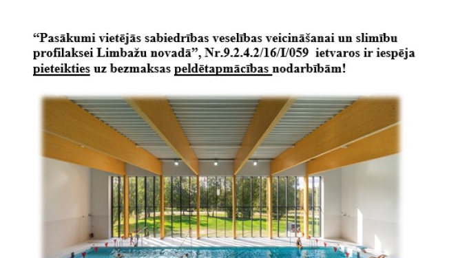 Aicinām pieteikties uz bezmaksas peldētapmācības nodarbībām!
