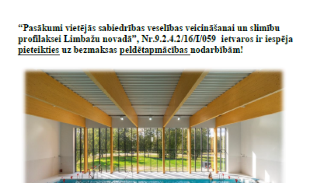 GRUPA NOKOMPLEKTĒTA - Aicinām pieteikties bezmaksas peldētapmācības nodarbībām!