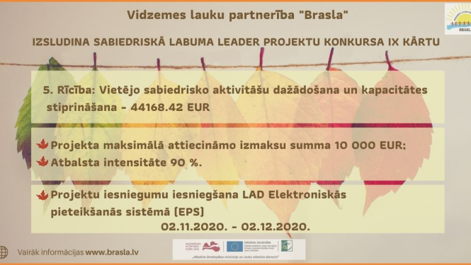 Izsludināta LEADER projektu konkursa IX kārta sabiedriskā labuma projektiem