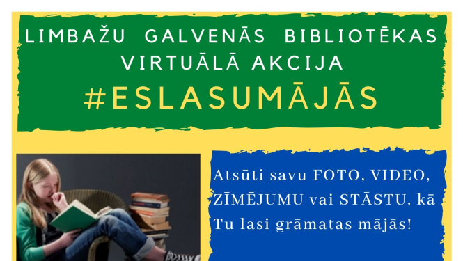 Limbažu Galvenā bibliotēka aicina iesaistīties virtuālā akcijā #EsLasuMājās