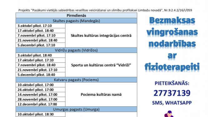 Bezmaksas vingrošanas nodarbības iedzīvotājiem