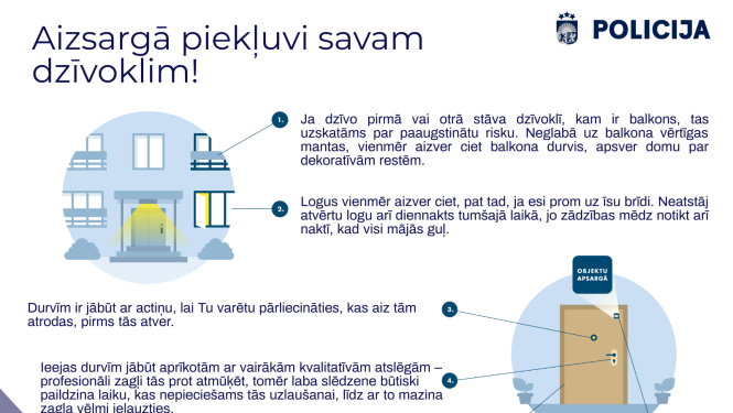Policija aicina iedzīvotājus rūpēties par savu dzīvokļa drošību