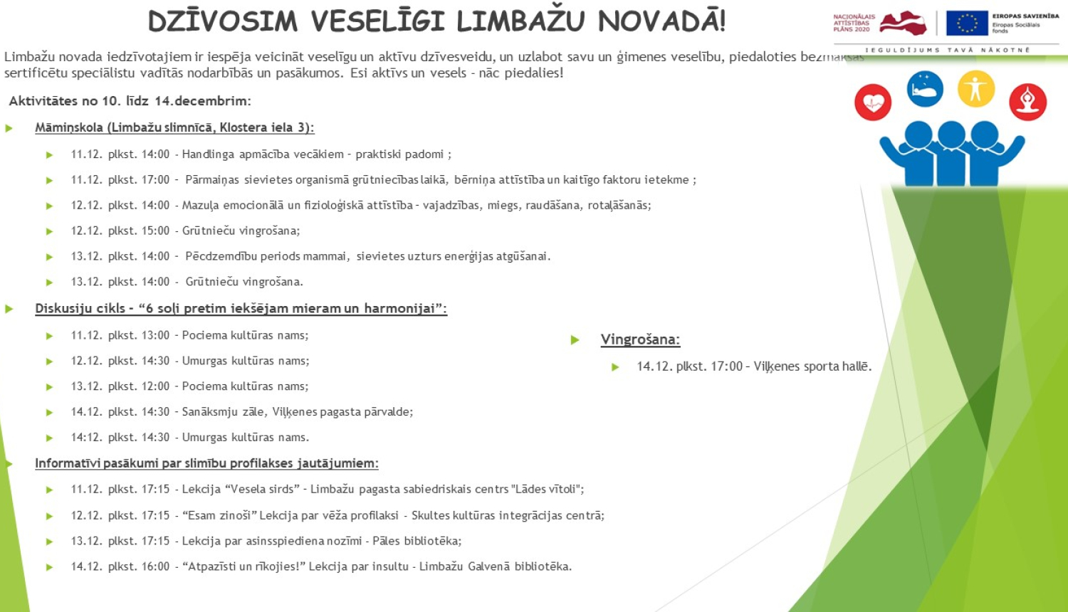 Aicinām šajā nedēļā apmeklēt veselību veicinošas aktivitātes Limbažu novadā