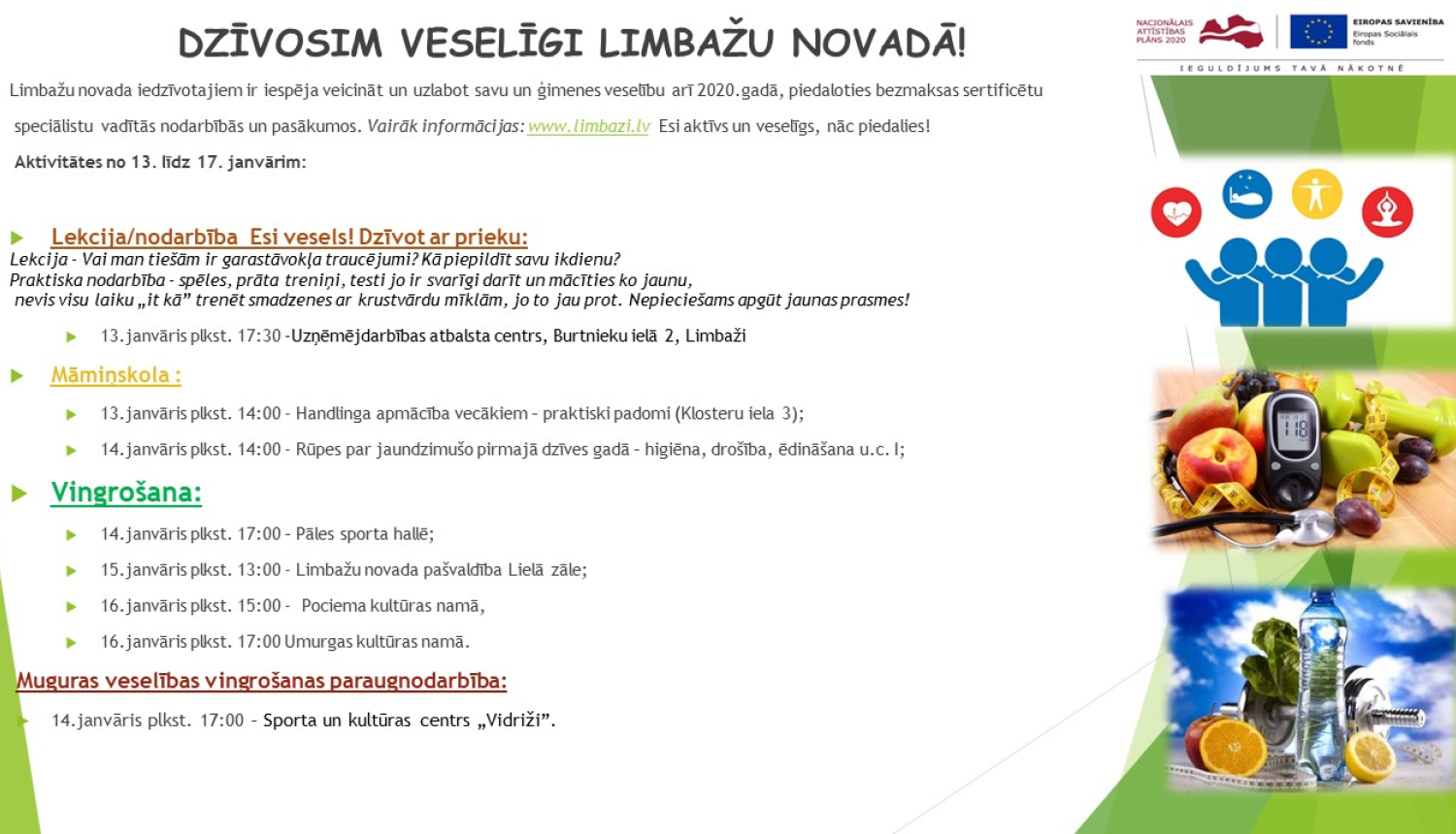 Aicinām apmeklēt veselību veicinošas aktivitātes Limbažu novadā