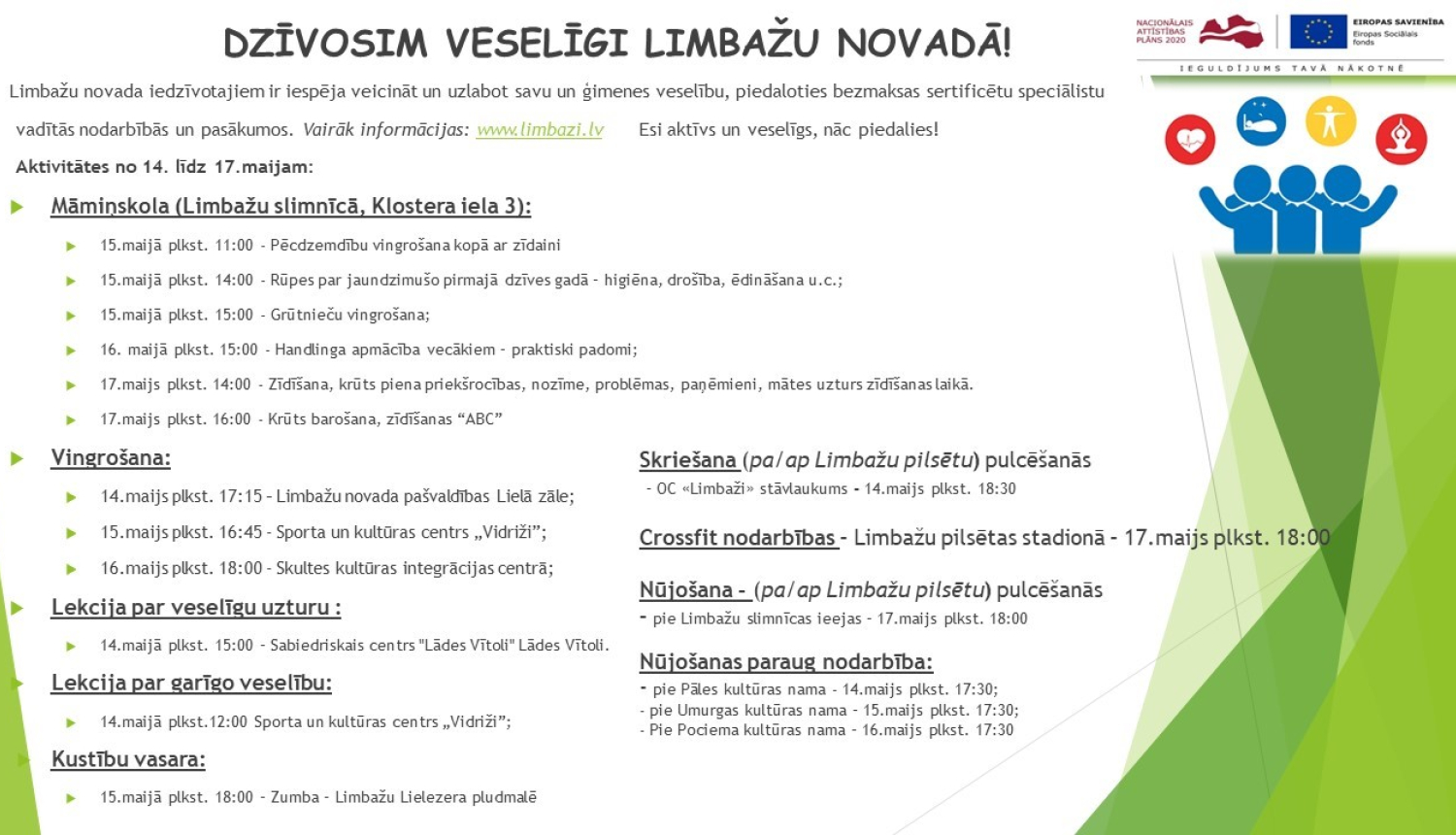 Aicinām šajā nedēļā apmeklēt veselību veicinošas aktivitātes Limbažu novadā
